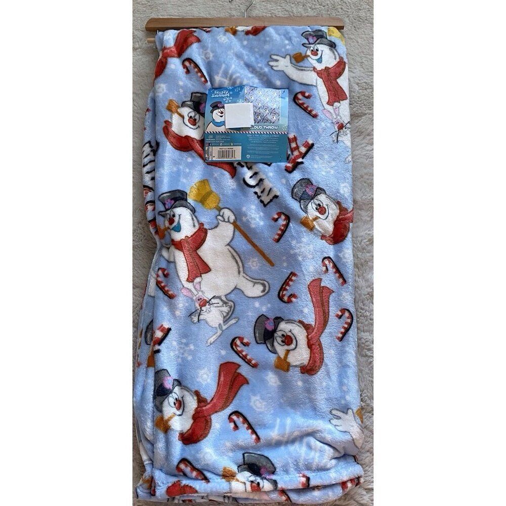 Christmas Frosty The Snowman Jolly Fun Cloud Throw Blanket 60 X 70” Candy Cane